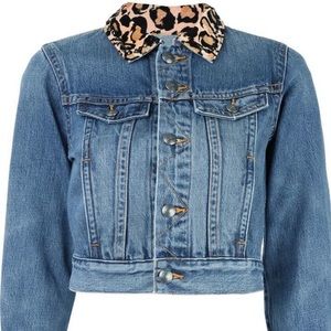 Marc By Marc Jacobs Leopard Collar Cropped Denim Jacket